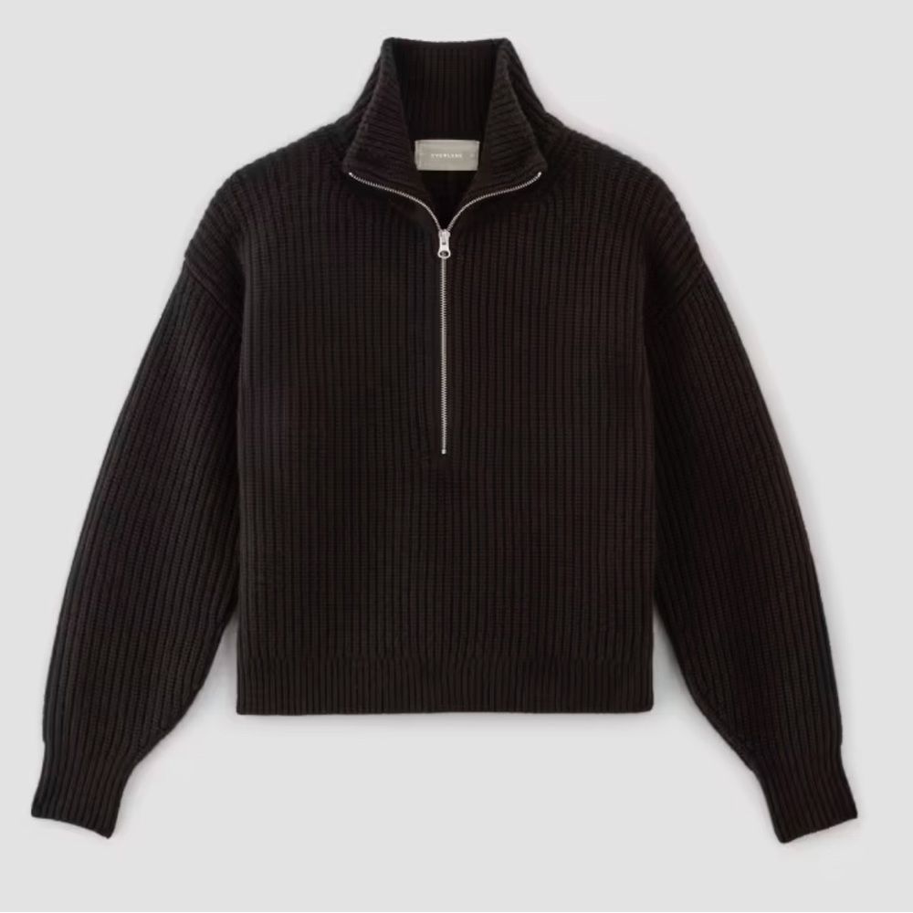 Everlane Half-Zip Sweater in Luxe Merino Wool - Black, Cropped Style, Size Large